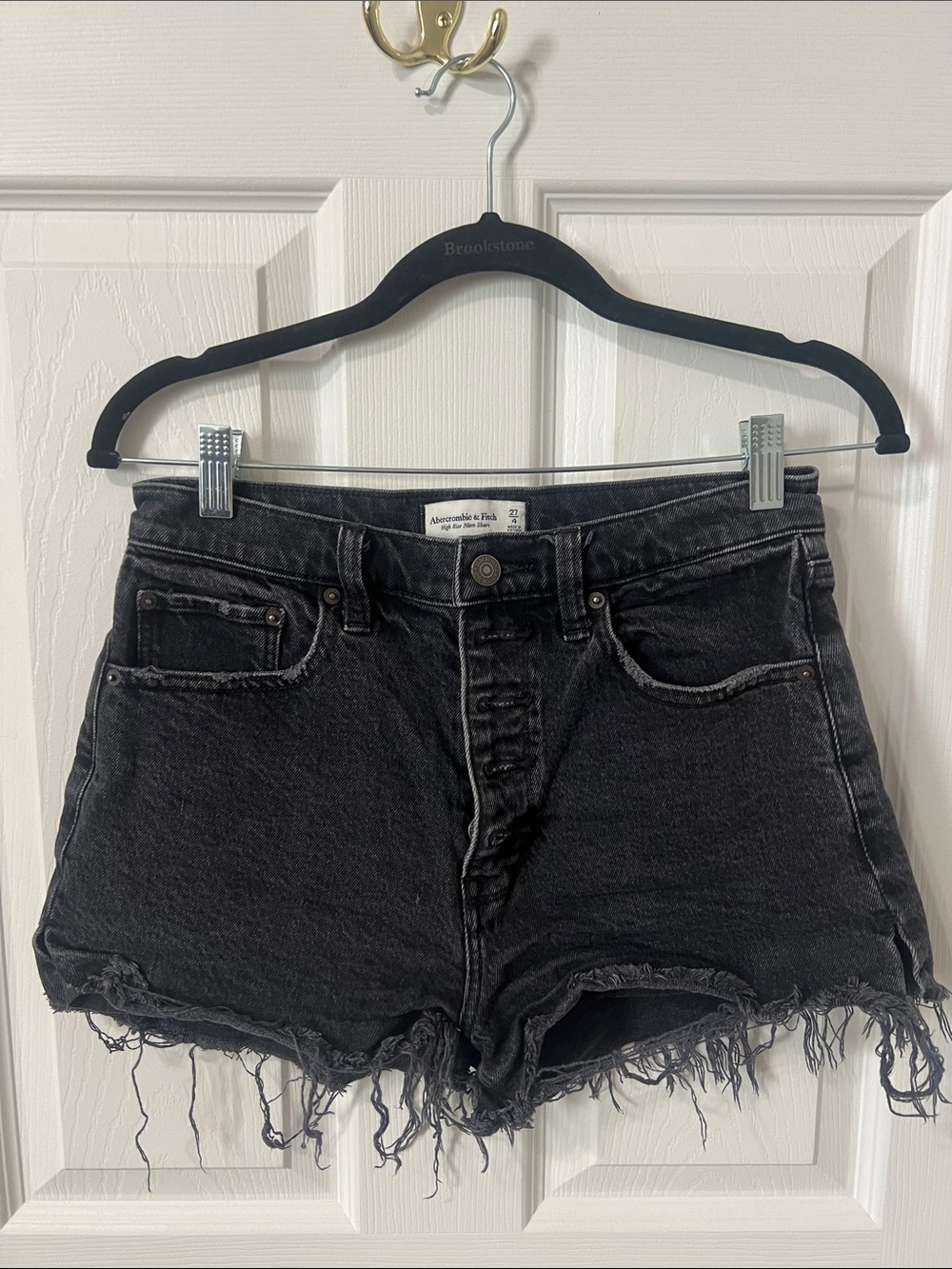Abercrombie & Fitch Black Distressed High-Rise Mom Denim Shorts